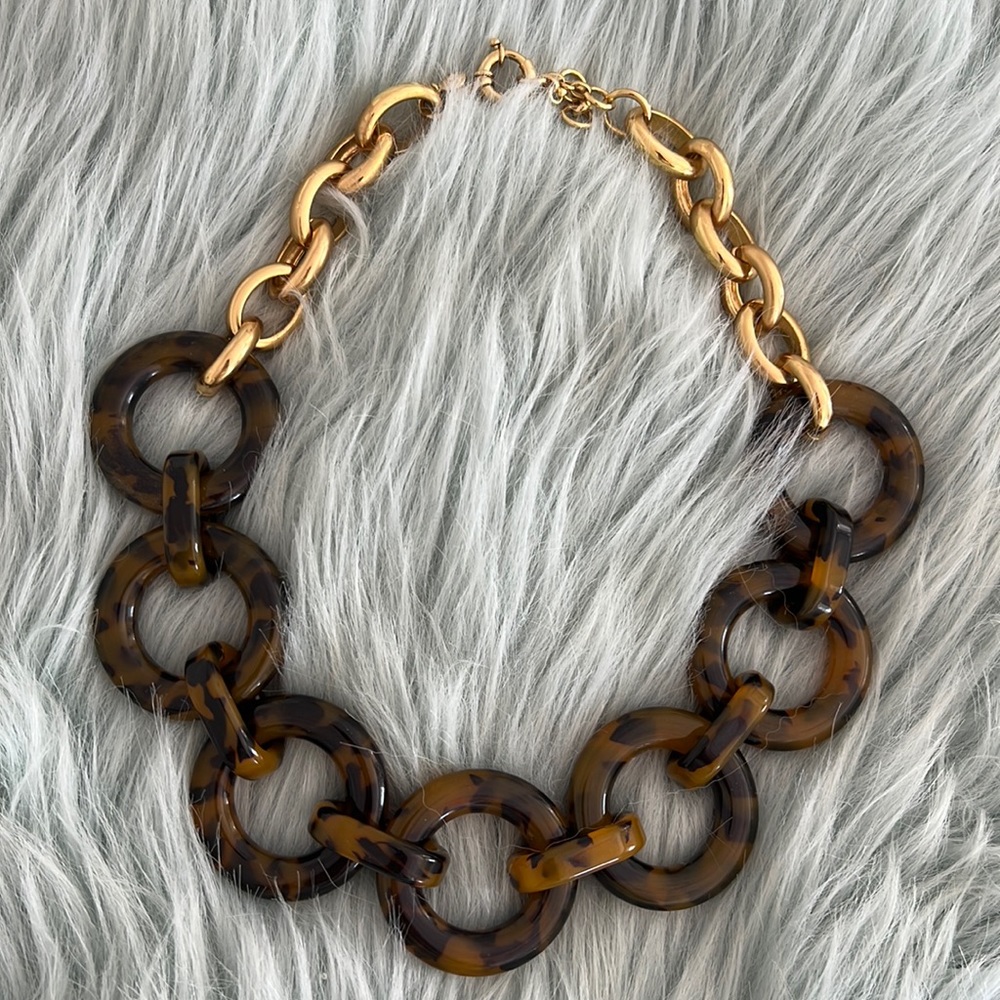 J Crew tortoise and gold choker necklace